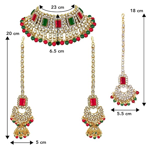 LukGud Rani Padmavati Dulhan Bridal Kundan Pearl Adjustable Choker Necklace with Earrings Maang Tikka for Women Girls Indian Traditional Jewellery Set