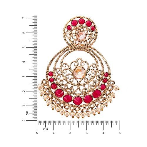 LukGud Earring Oxidised Gold Tone Attractive Crystal & Pearl Chandbali Designer Earring Jewellery For Women & Girls