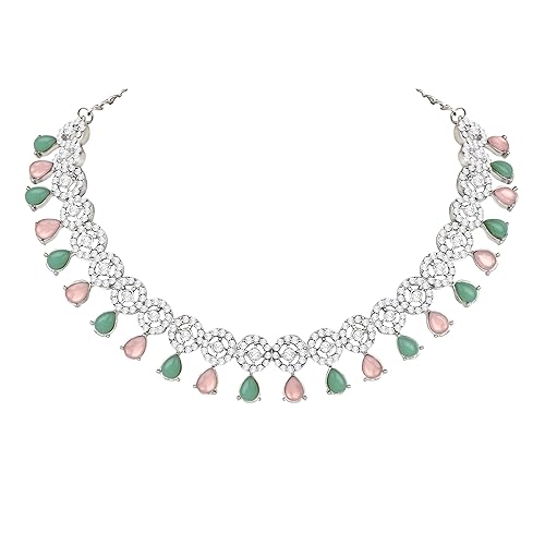 LukGud American Diamond Necklace Jewellery Set with Earrings for Women