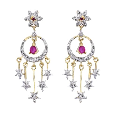 LukGud Earring Gold Plated American Diamond Studded Fringed Jhumki Earring Jewellery For Girl And Women