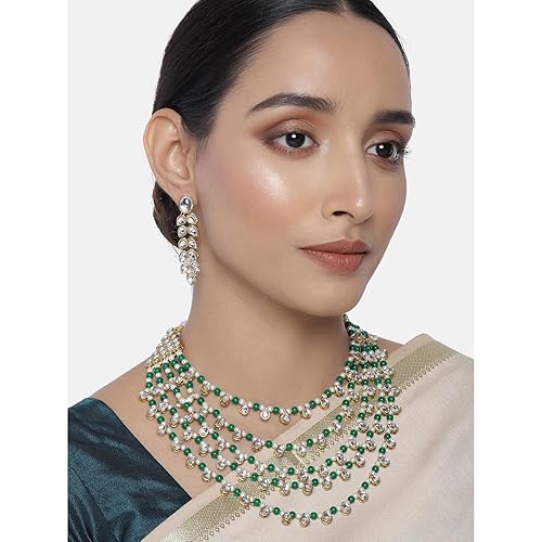 LukGud Faux Pearl Kundan Layered Necklace & Jewelry Set Gift for Women
