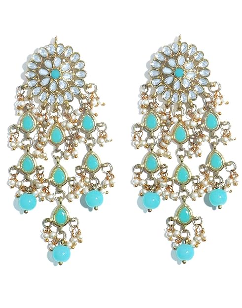Womens Gold Plated Kundan Tassel Earrings