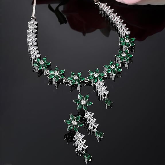 LukGud American Diamond Studded Necklace Earrings Jewellery Set for Girls and Women