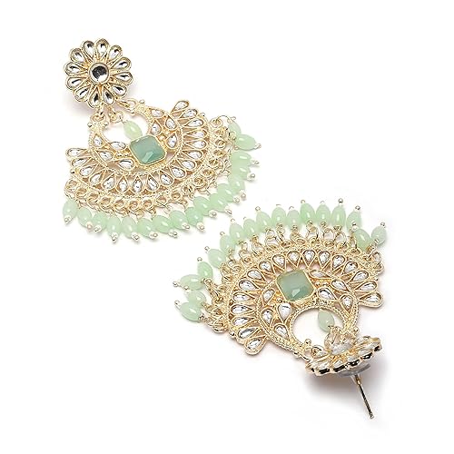 LukGud Gold-Plated Kundan studded Crescent Shaped Chandbali Earrings for Girls and Women