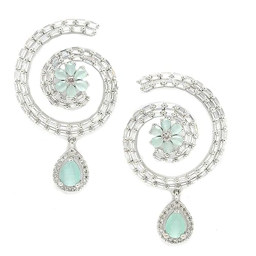 LukGud Rhodium-Plated Circular American Diamond Studded Hoop Earrings