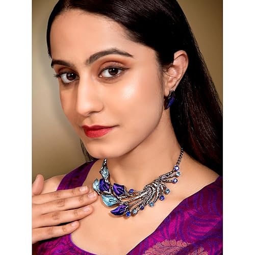 LukGud Splendid Statuesque Blue Colour Necklace Earring Set Gift For Women Girls
