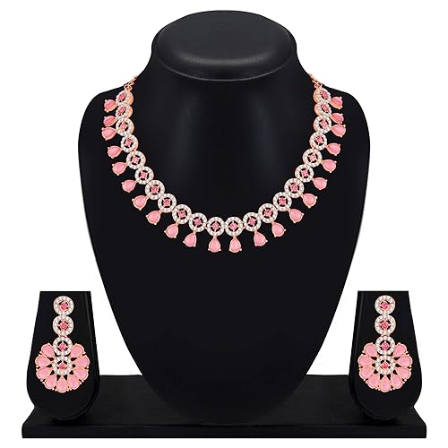LukGud American Diamond Necklace Jewellery Set with Earrings for Women |