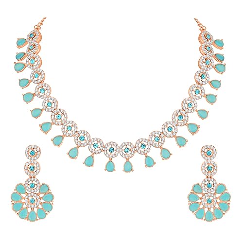 LukGud American Diamond Necklace Jewellery Set with Earrings for Women