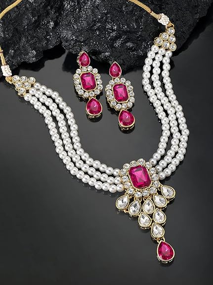 LukGud Crystal Faux Pearl Jewelry Gift Set for Women