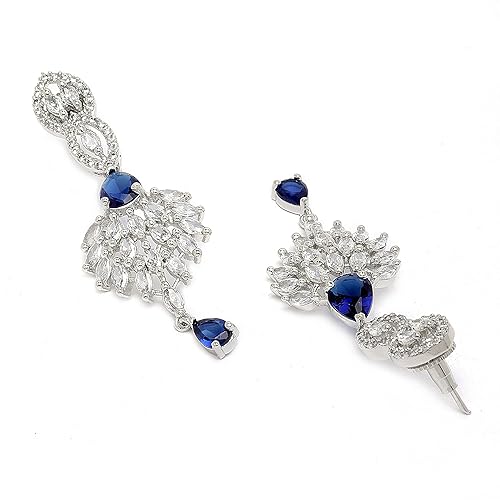 LukGud Rhodium-Plated American Diamond Studded Handcrafted Spiked Drop Earrings For Girls and Women