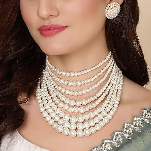 LukGud Latest Stylish Design Fancy Pearl Necklace Jewellery Set for Women