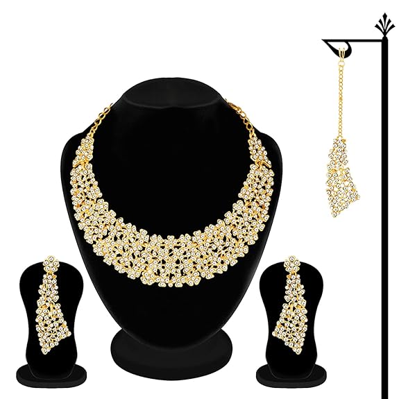 LukGud Gold-plated Brass and Cubic Zirconia Necklace Earrings Set for Women & Girls