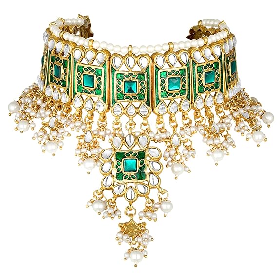 LukGud Gold Plated Meenakari Bridal Choker Necklace Earring Jewellery Set for women