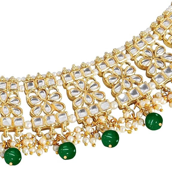 LukGud Gold Plated Bridal Kundan Anklets for Women