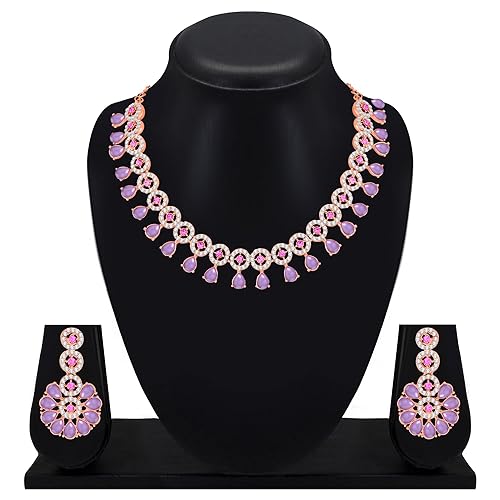 LukGud American Diamond Necklace Jewellery Set with Earrings for Women |