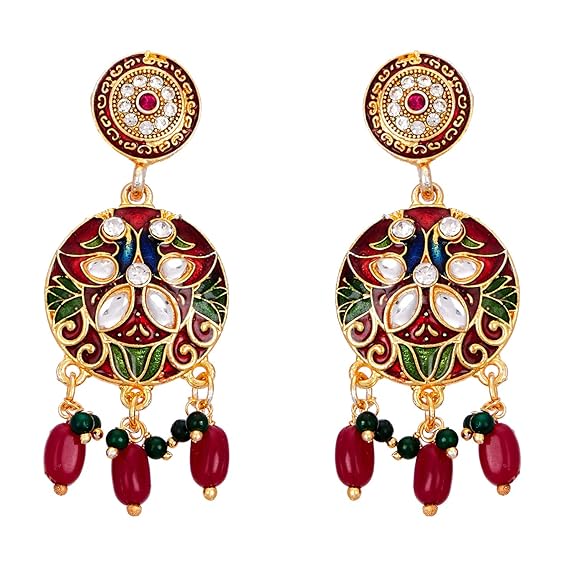 LukGud Jewellery Set Gold Plated Long Necklace Hyderabadi Design Pearl Peacock Necklace Set With Earring Jewellery For Women & Girls