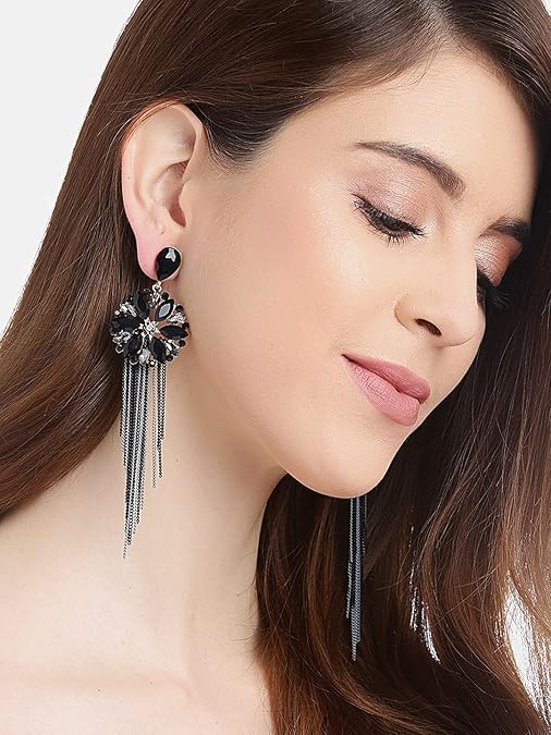 LukGud Jewellery Earrings for women Crystal Tassel Handmade Earrings for Girls and Women