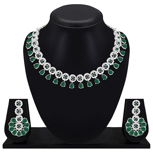 LukGud American Diamond Necklace Jewellery Set with Earrings for Women |