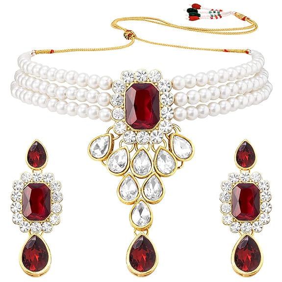 LukGud Crystal Faux Pearl Jewelry Gift Set for Women
