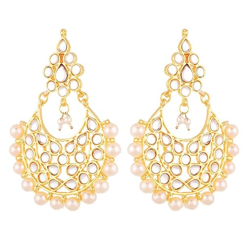 LukGud Earring Gold Plated Kundan Pearl Dangle Earring Jewellery For Girl And Women