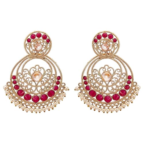 LukGud Earring Oxidised Gold Tone Attractive Crystal & Pearl Chandbali Designer Earring Jewellery For Women & Girls