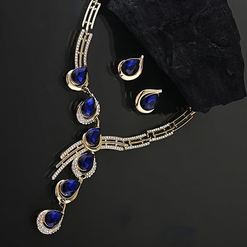 LukGud Stylish Fancy Gold Plated Crystal Earrings Necklace Jewellery Set for Women