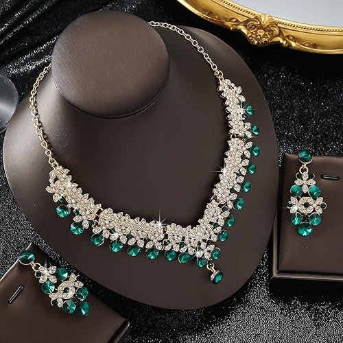 LukGud Stylish Design Fancy Wedding Party Crystal Diamonds Necklace Jewellery Set for Women