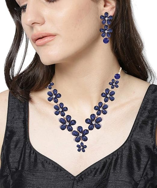 LukGud Crystal Choker Necklace Jewellery set with Earrings For Girls/Women