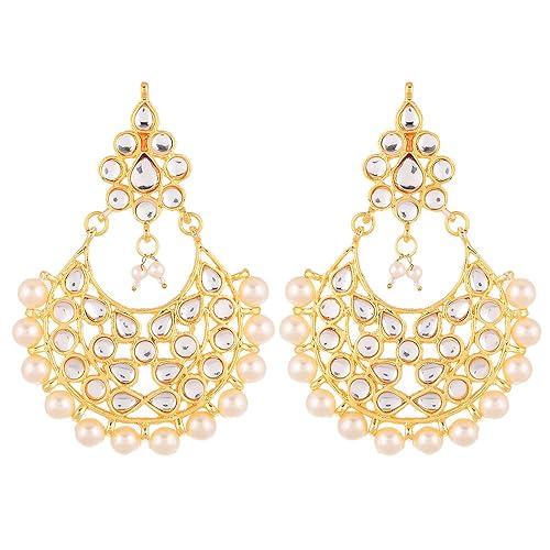 LukGud Earring Gold Plated Kundan Pearl Dangle Earring Jewellery For Girl And Women