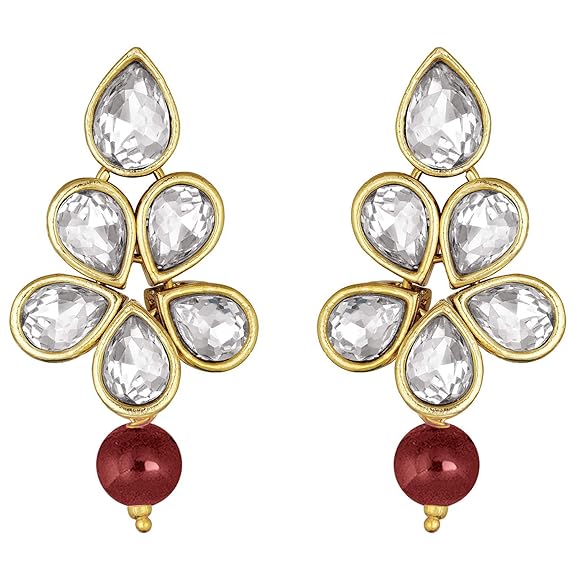 LukGud 18k Gold Plated Traditional Kundan & Pearl Studded Necklace Jewellery Set For Women