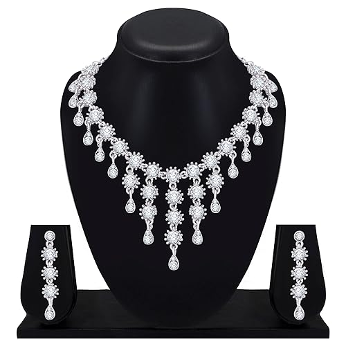 LukGud Diamond Necklace Set with Earrings for Women and Girls