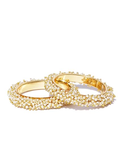 LukGud Traditional Pearl Studded Gold Plated Bangles for Women and Girls