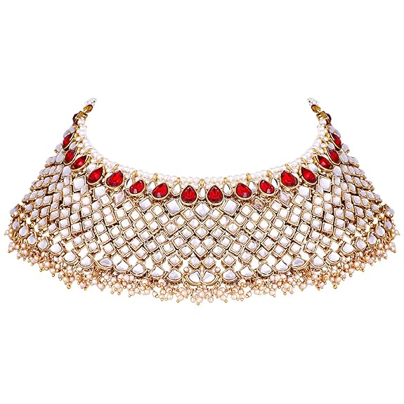 LukGud Green Gold Plated Indian Traditional Polki Look Kundan Bridal Necklace Earring Set with Maang Tikka for Women