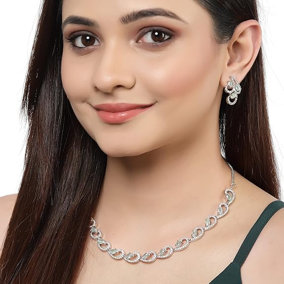 LukGud American Diamond studded Necklace and Drop Earrings Jewellery Set for women