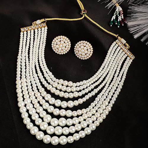 LukGud Latest Stylish Design Fancy Pearl Necklace Jewellery Set for Women