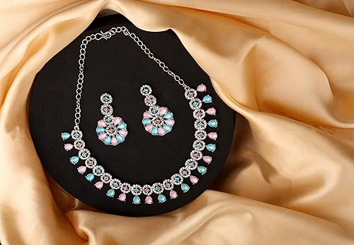 LukGud American Diamond Necklace Jewellery Set with Earrings for Women