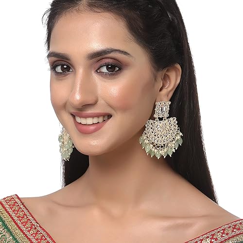 LukGud Gold-Plated Kundan studded Crescent Shaped Chandbali Earrings for Girls and Women