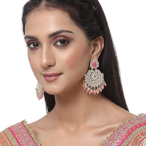 LukGud Gold-Plated Kundan studded Crescent Shaped Chandbali Earrings for Girls and Women