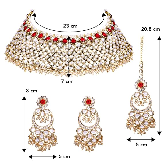 LukGud Green Gold Plated Indian Traditional Polki Look Kundan Bridal Necklace Earring Set with Maang Tikka for Women