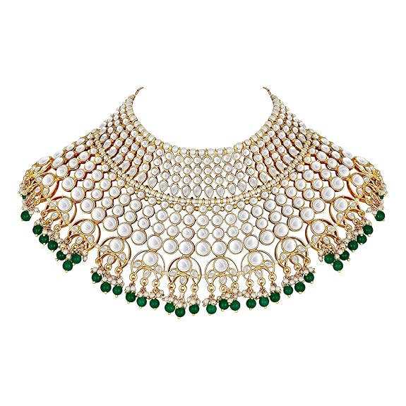 LukGud Indian Wedding LukGud Traditional Gold Plated Kundan Choker Necklace Set with Tikka and Earrings for Women Girls