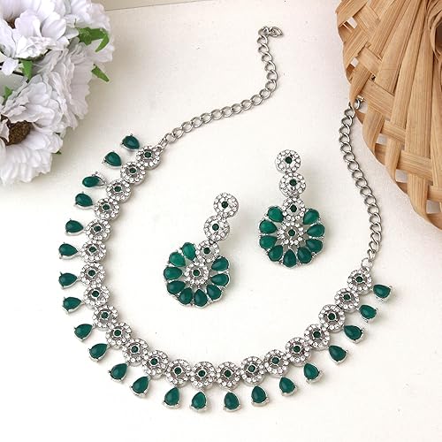LukGud American Diamond Necklace Jewellery Set with Earrings for Women |