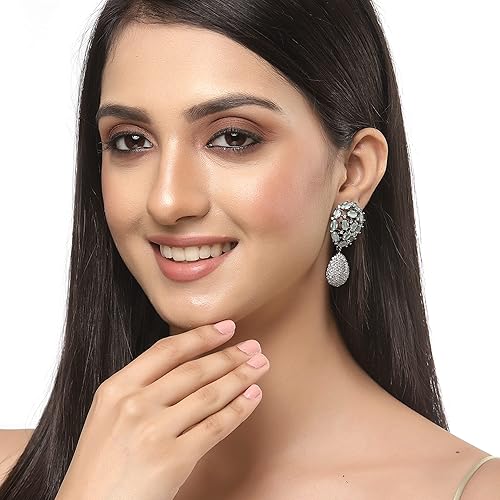 LukGud American Diamond Teardrop Shaped Drop Earrings for Girls and Women