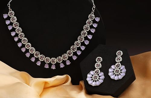 LuKGud American Diamond Necklace Jewellery Set with Earrings for Women