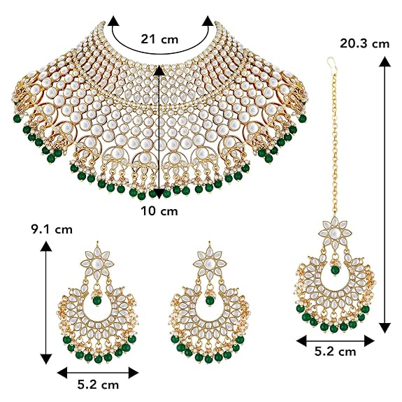 LukGud Indian Wedding LukGud Traditional Gold Plated Kundan Choker Necklace Set with Tikka and Earrings for Women Girls