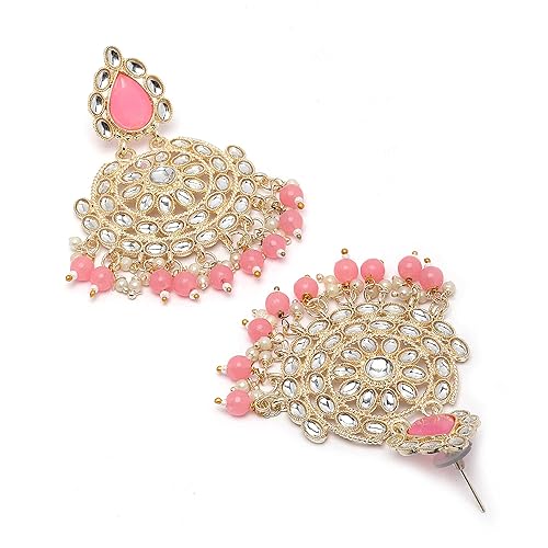 LukGud Gold-Plated Kundan studded Crescent Shaped Chandbali Earrings for Girls and Women