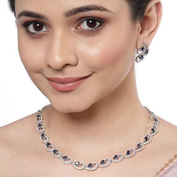 LukGud American Diamond studded Necklace and Drop Earrings Jewellery Set for women