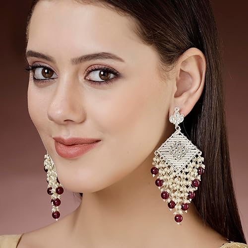 LukGud 18K Gold Plated Traditional Handcrafted Pearl Kundan Beaded Chandbali Earrings for Women/Girls