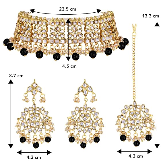 LukGud Ethnic Indian Traditional Jewellery Kundan Choker Necklace Earring Maang Tikka Set Gift for Women Girls