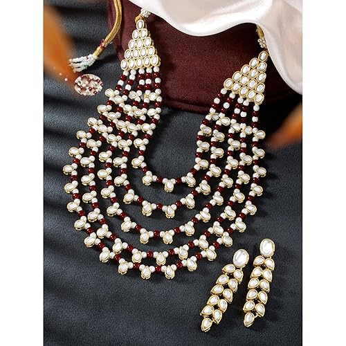 LukGud Faux Pearl Kundan Layered Necklace & Jewelry Set Gift for Women