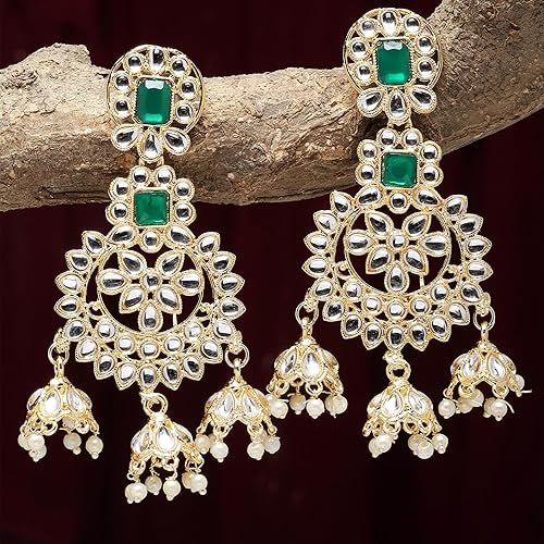 LukGud Gold-Plated Kundan studded Contemporary Jhumka/JhumkiEarrings for Girls and Women